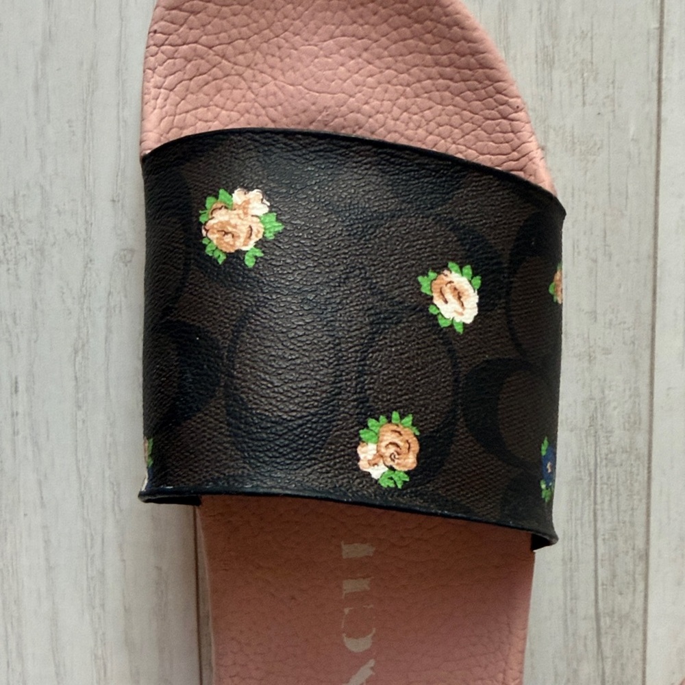 Coach Pink and Brown Floral Slides - Picture 5 of 6